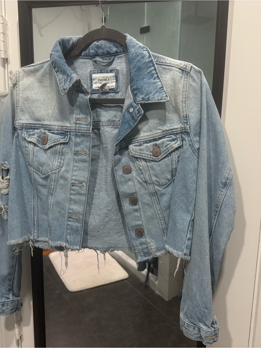 Forever 21 Light Blue Distressed Cropped Denim Jacket